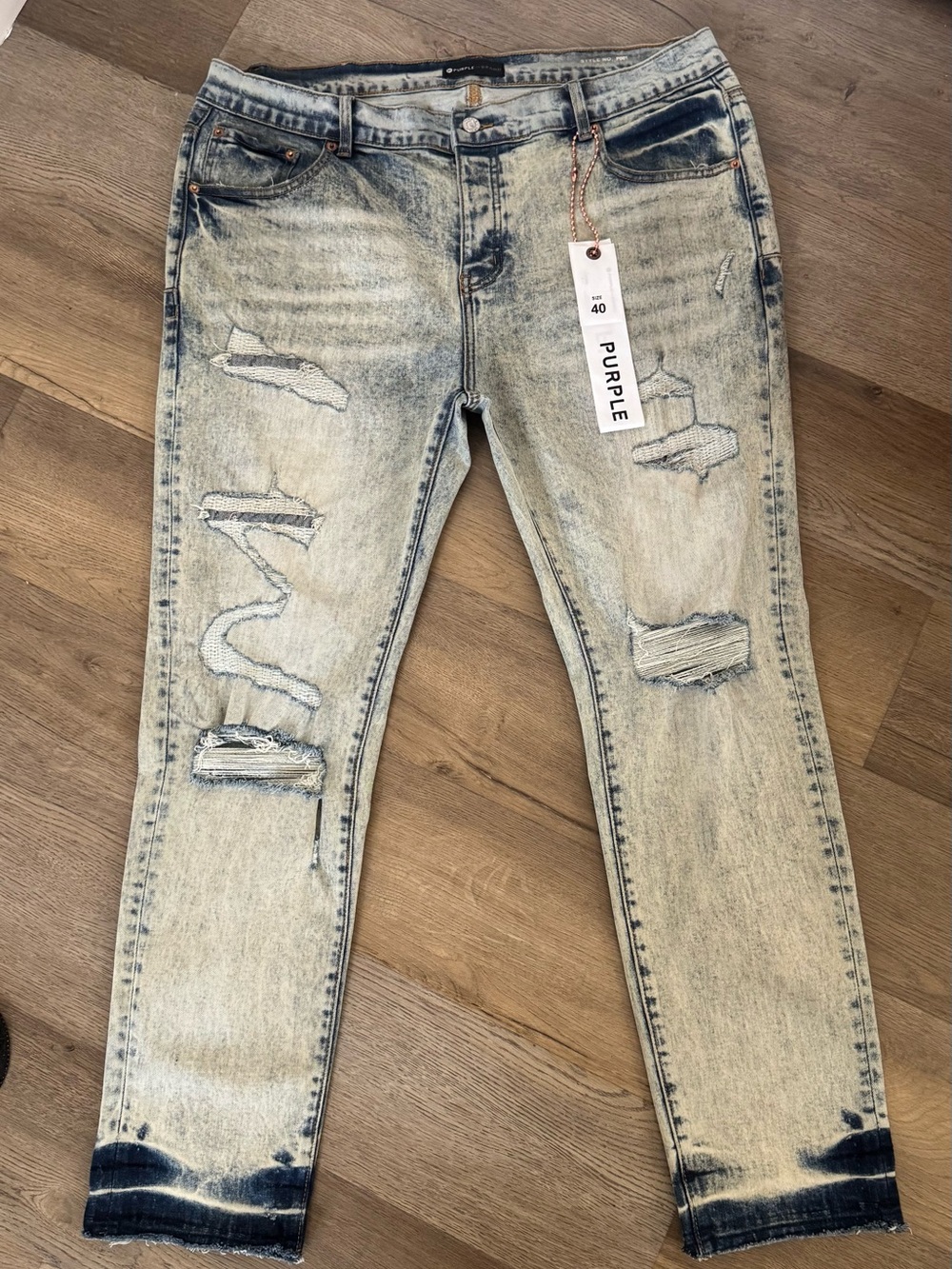 Purple Distressed Acid-Wash Skinny Jeans - Light Blue